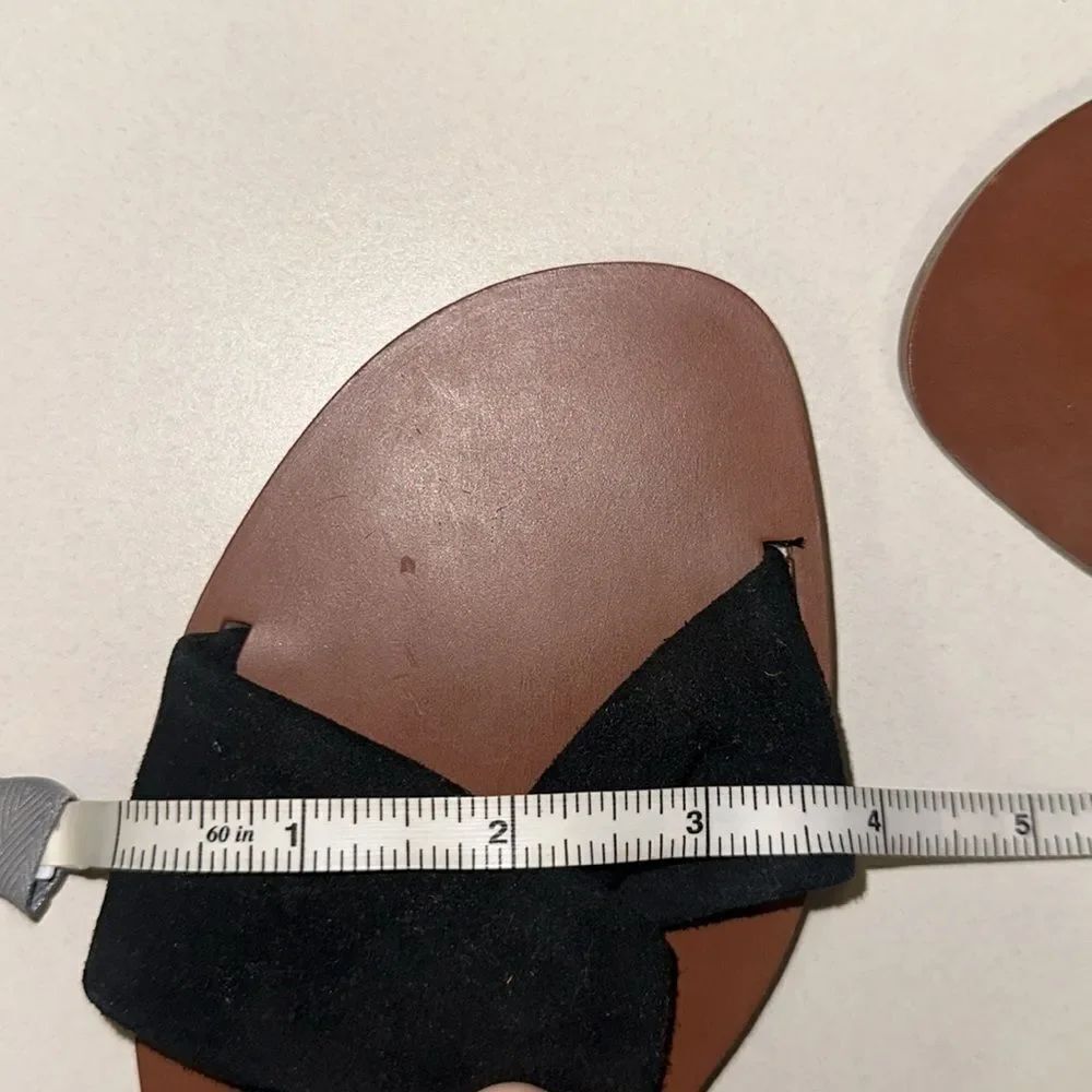 ZARA 38/7-7.5 Black Suede Flat Crossover Straps Knot Flat Slip on Sandals - Picture 14 of 14